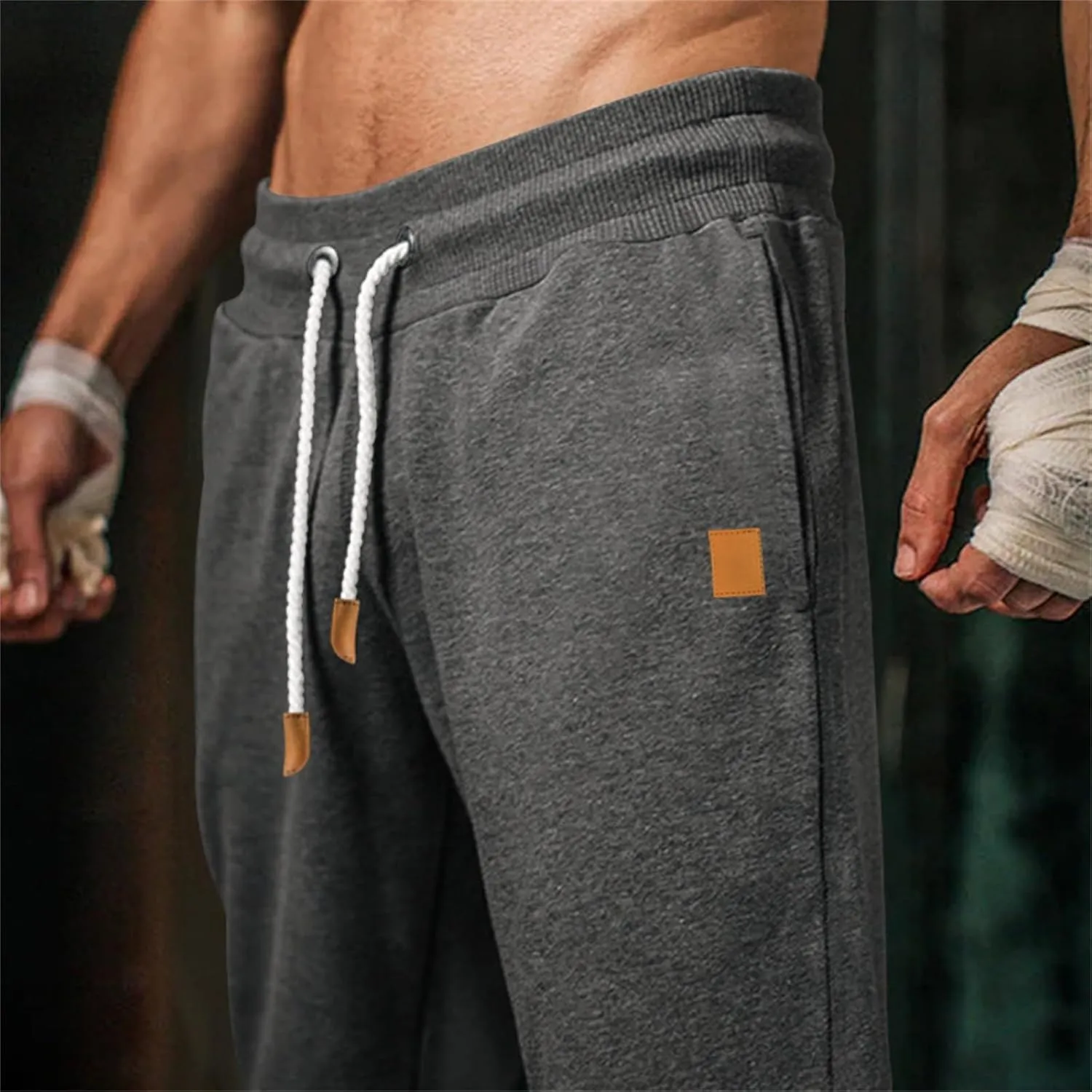 Men's Fleece Cargo Sweatpants Baggy Wide Straight Leg Joggers Classic Fit Flat Front Leisure and Daily Wear