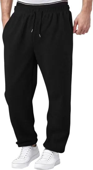 Men's Fleece Cargo Sweatpants Baggy Wide Straight Leg Joggers Classic Fit Flat Front Leisure and Daily Wear