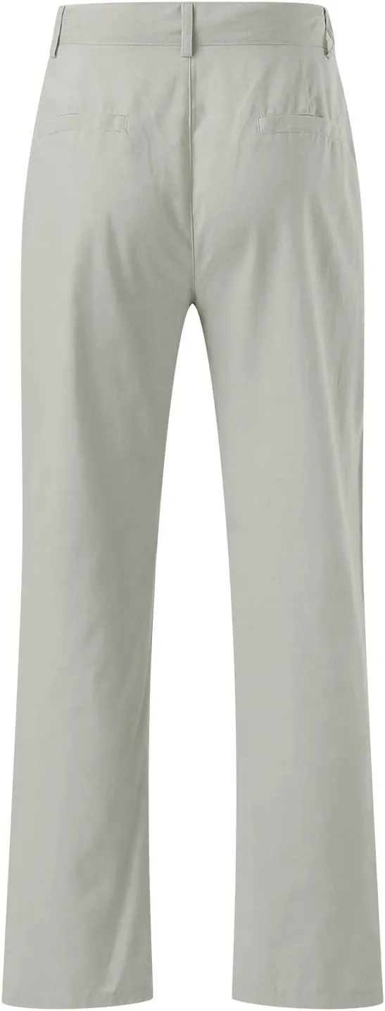 Mens Linen Dress Pants Casual Cotton Blend Relaxed Fit Straight Leg Khaki Pants Flat Front Twill Chino Trousers for Men