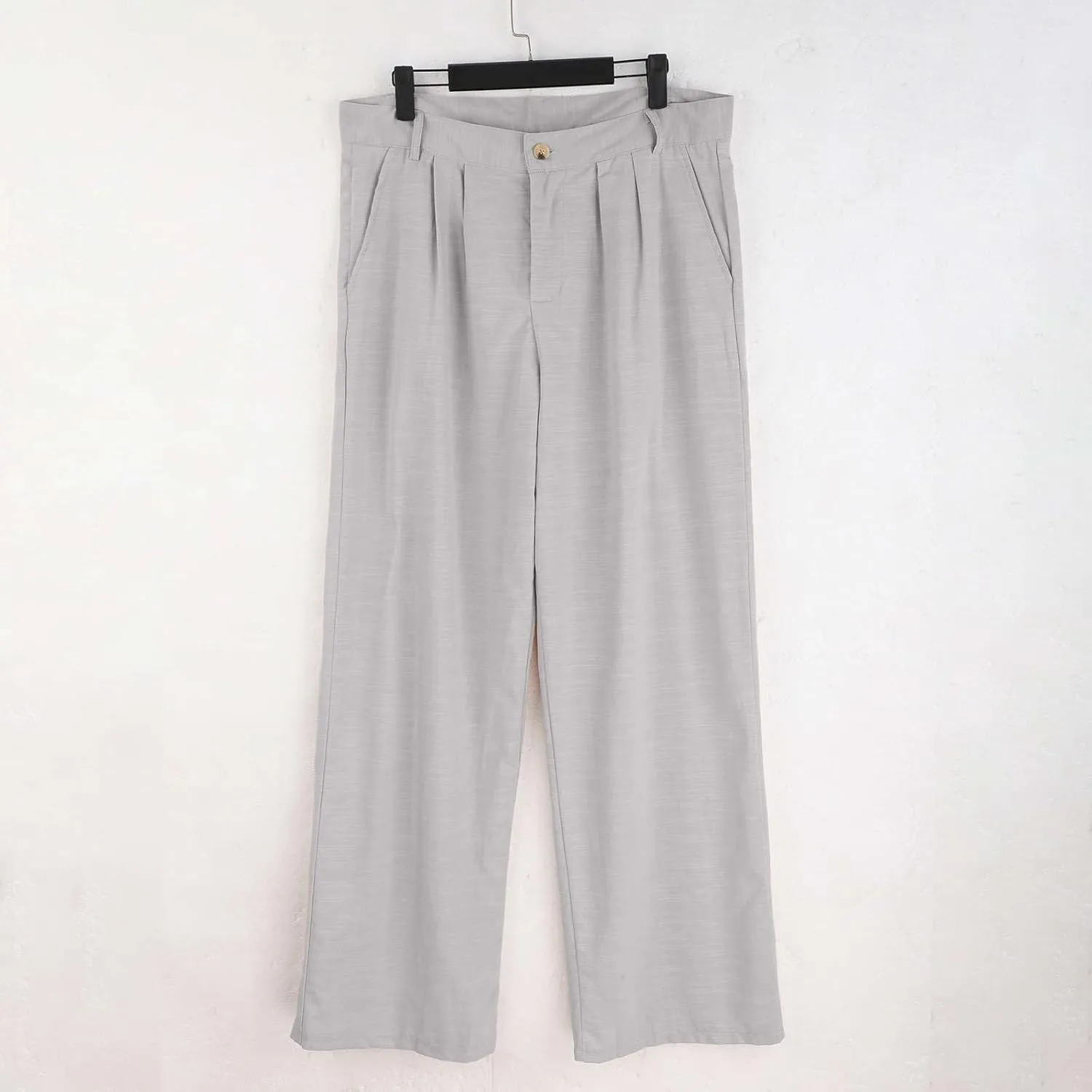 Mens Linen Pants Big and Tall Classic Flat Front Chino Pants Casual Lightweight Straight Leg Summer Beach Trousers