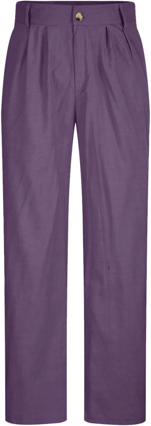 Mens Linen Pants Casual Loose Fit Straight Leg Trousers Lightweight Comfy Pants with Pockets Relaxed Work Suit Pants
