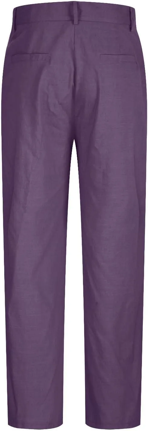 Mens Linen Pants Casual Loose Fit Straight Leg Trousers Lightweight Comfy Pants with Pockets Relaxed Work Suit Pants