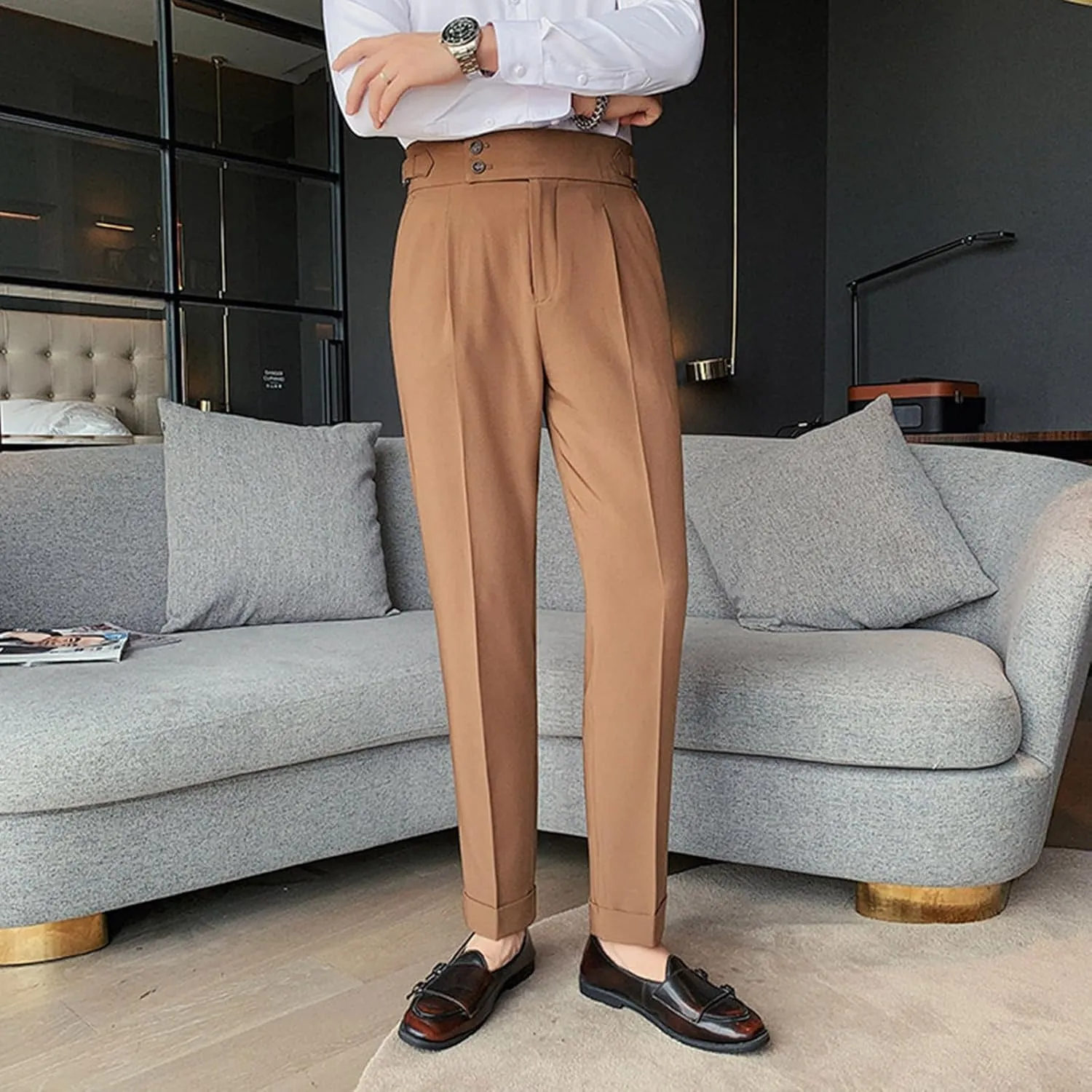 Mens Pants, Mens Dress Pants Straight Drape Feel Classic Solid Color Comfy Loose Summer Slim Fit Casual Suit Pant
