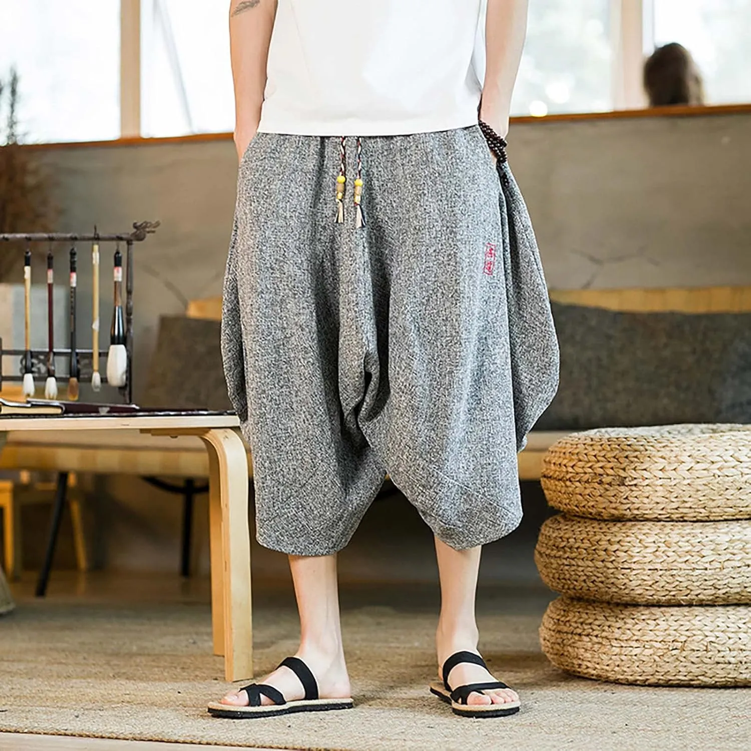 Mens Plaid Pants Mens Casual Elastic Drawstring Cargo Pants Lightweight Relaxed Fit Cotton Workout Sweatpants 2023