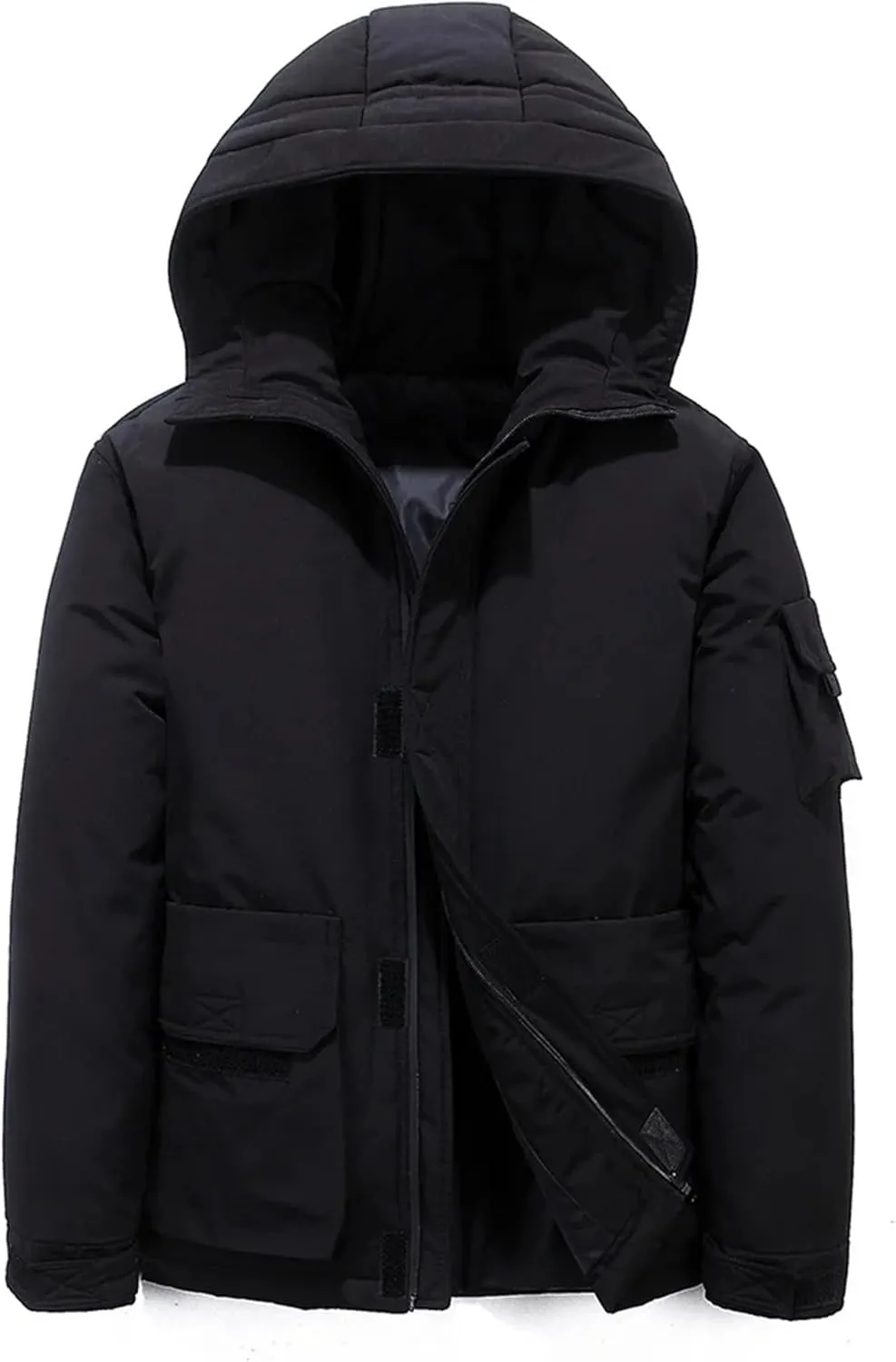 Men's Puffer Jacket Multi-Pocket Hooded Thick Warm Cotton-Padded Coat Winter Heavy Warm Quilted Jackets