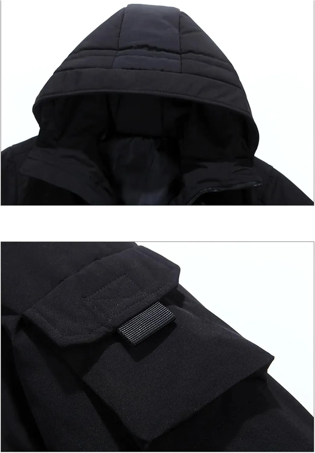 Men's Puffer Jacket Multi-Pocket Hooded Thick Warm Cotton-Padded Coat Winter Heavy Warm Quilted Jackets