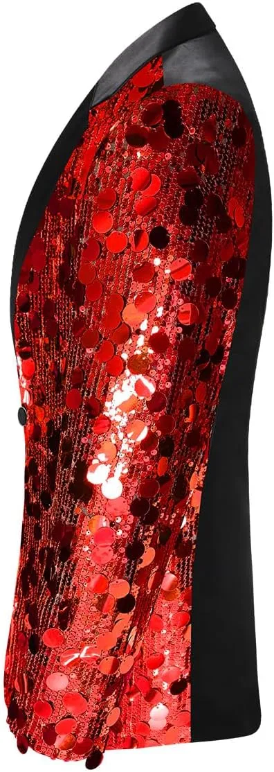 Men's Sequined Blazer for Prom Notched Lapel Single Breasted One Button Unique Design Jacket