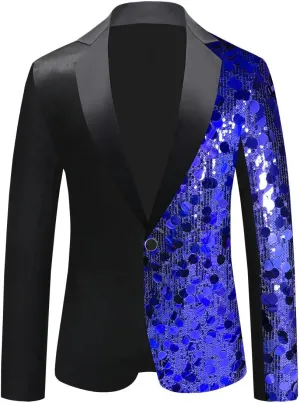 Men's Sequined Blazer for Prom Notched Lapel Single Breasted One Button Unique Design Jacket