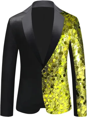 Men's Sequined Blazer for Prom Notched Lapel Single Breasted One Button Unique Design Jacket