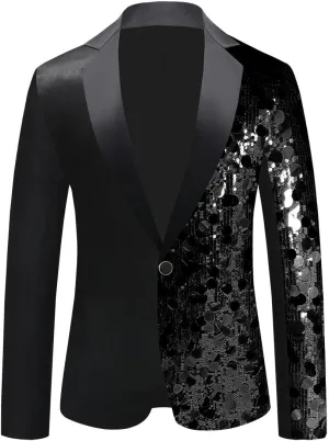 Men's Sequined Blazer for Prom Notched Lapel Single Breasted One Button Unique Design Jacket