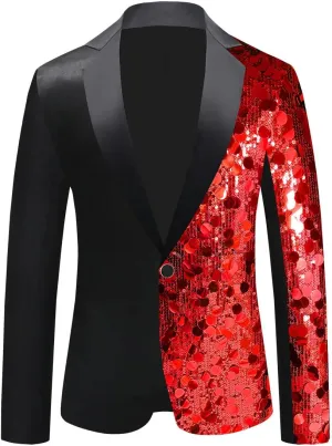 Men's Sequined Blazer for Prom Notched Lapel Single Breasted One Button Unique Design Jacket