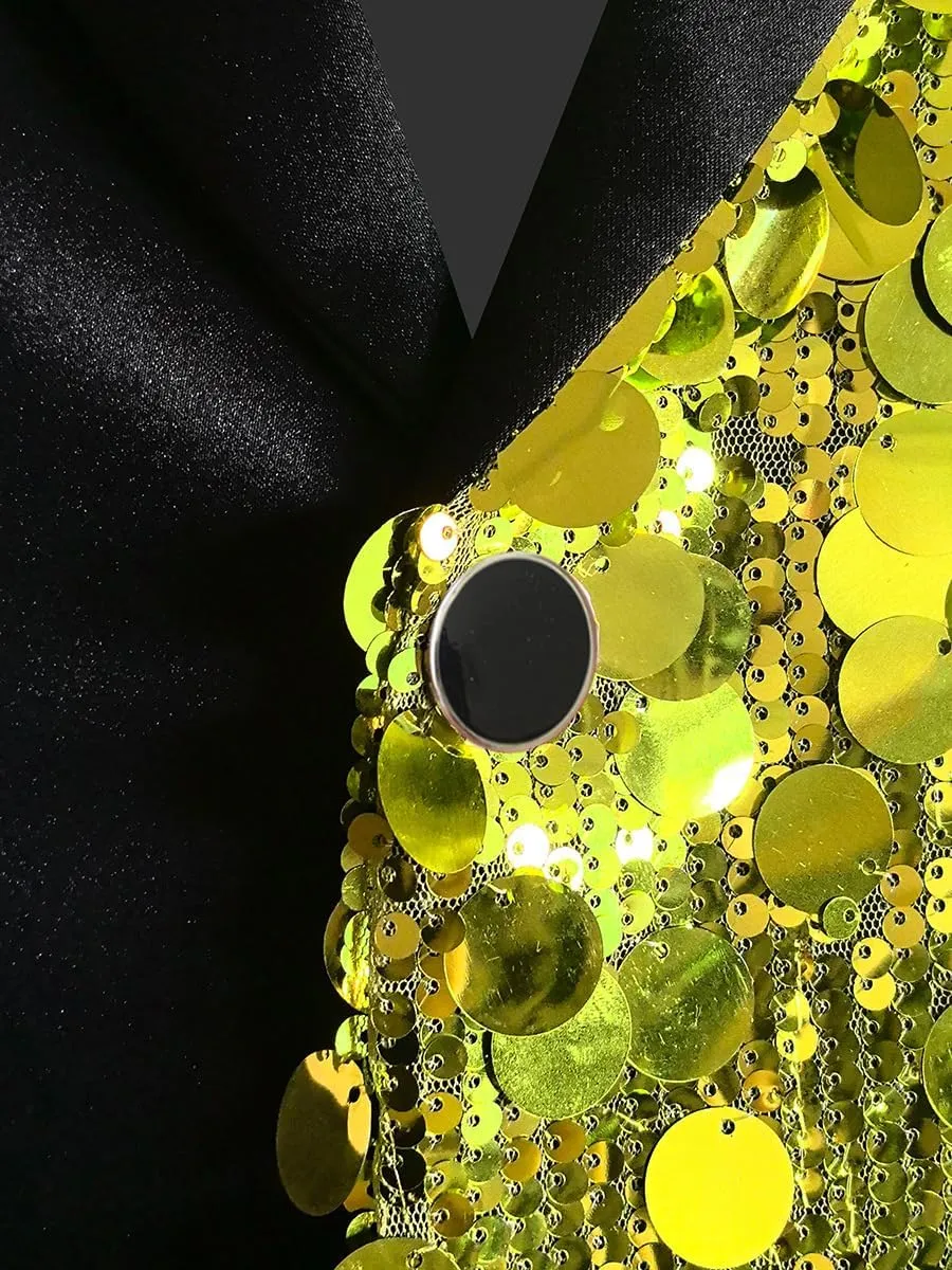 Men's Sequined Blazer for Prom Notched Lapel Single Breasted One Button Unique Design Jacket