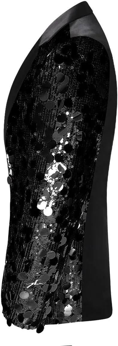 Men's Sequined Blazer for Prom Notched Lapel Single Breasted One Button Unique Design Jacket