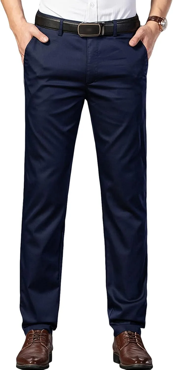 Men's Slim Fit Flat Front Pant Relaxed Business Dress Pant Chino Pant Skinny Fit Stretch Weddings Dress Pant