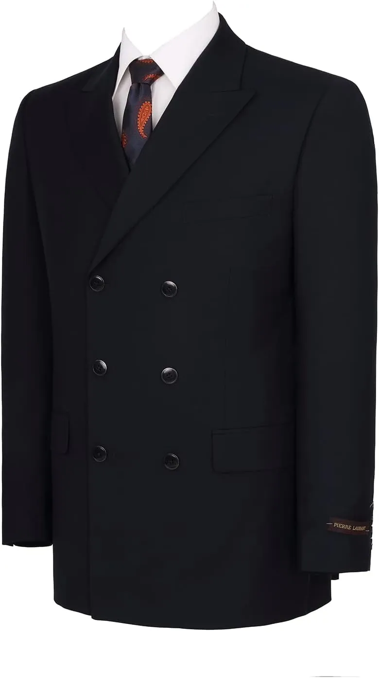 Mens Suits 2 Piece Double Breasted Six Button Classic Fit Business Jacket Blazer Pants Set