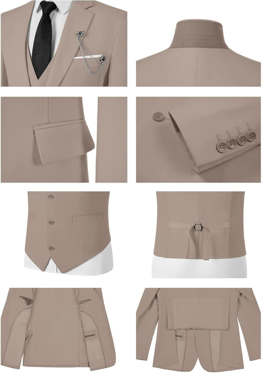 Mens Suits 3 Piece Slim Fit Suit Set Solid Tuxedo Set for Wedding Groomsmen Business Prom Party
