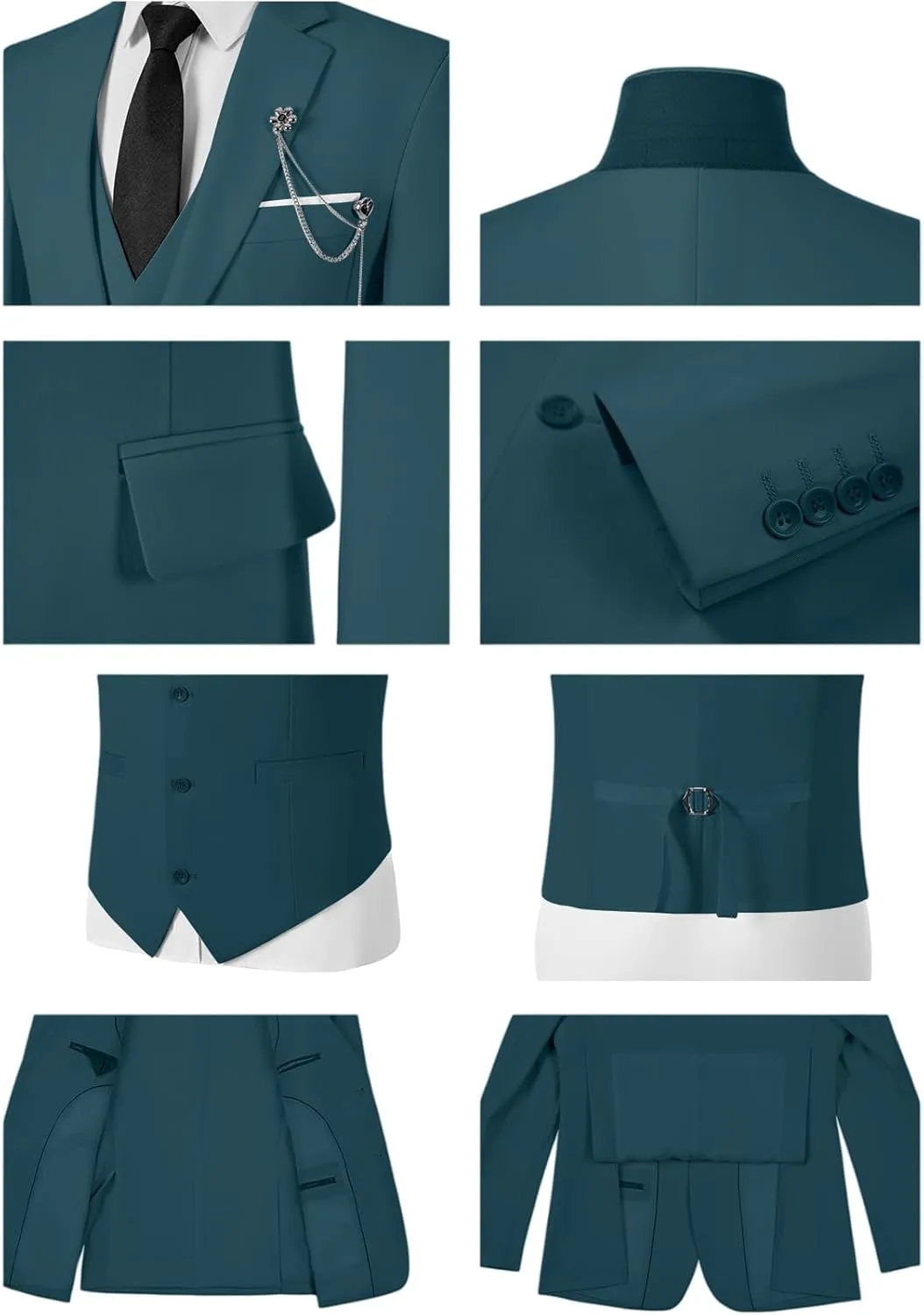 Mens Suits 3 Piece Slim Fit Suit Set Solid Tuxedo Set for Wedding Groomsmen Business Prom Party