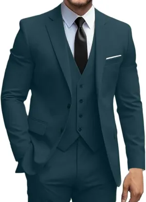 Mens Suits 3 Piece Slim Fit Suit Set Solid Tuxedo Set for Wedding Groomsmen Business Prom Party