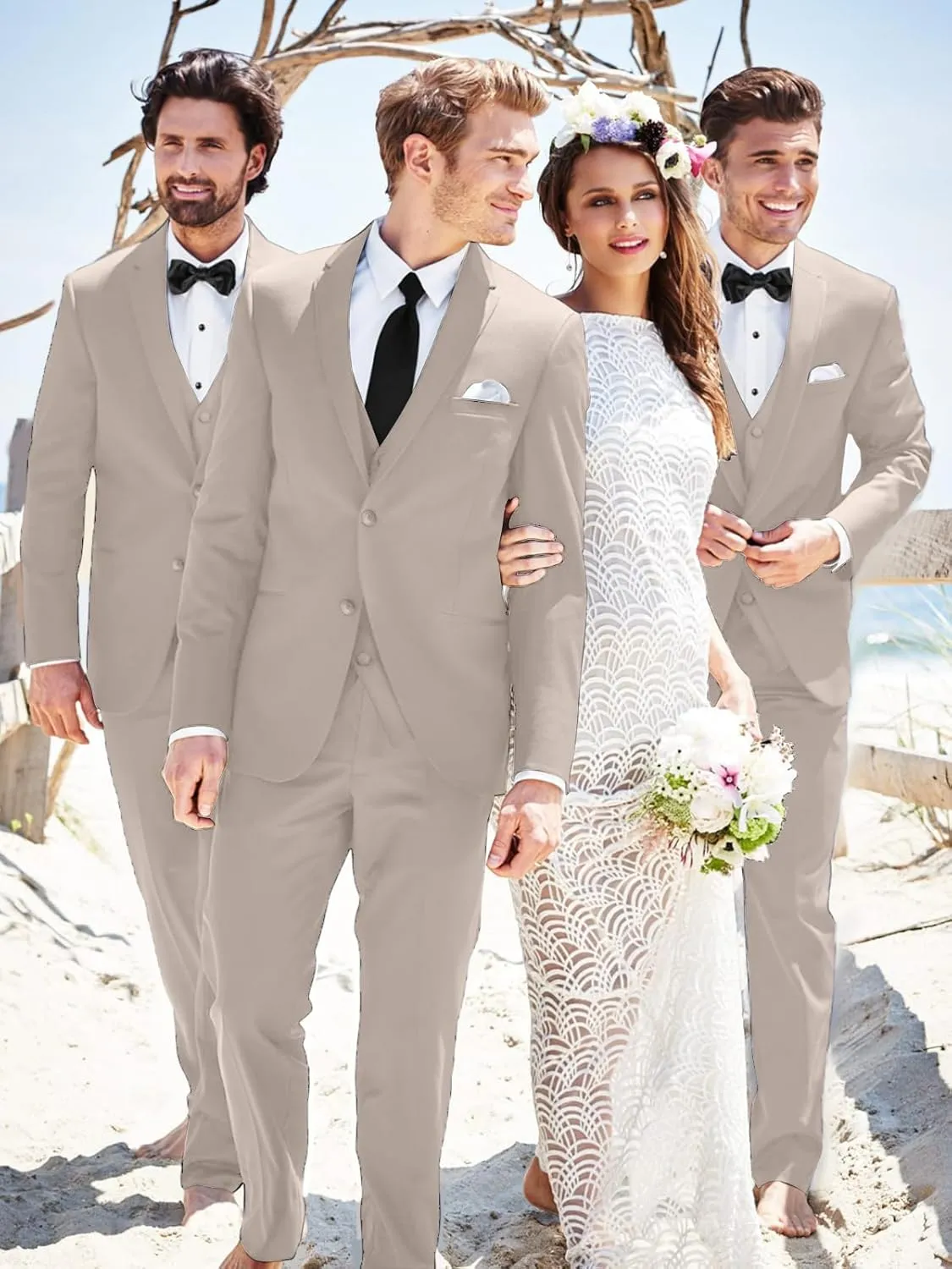 Mens Suits 3 Piece Slim Fit Suit Set Solid Tuxedo Set for Wedding Groomsmen Business Prom Party