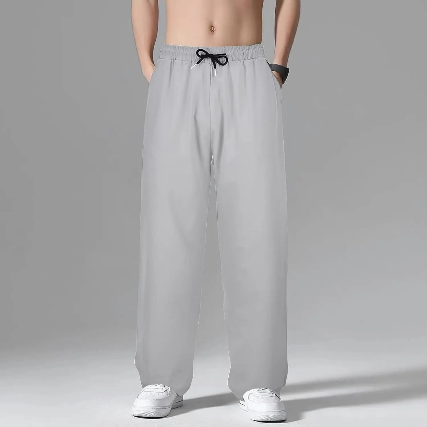 Mens Sweatpants with Pockets Open Bottom Athletic Pants Casual Relaxed Fit Straight Elastic Waist Joggers Outdoor Trousers