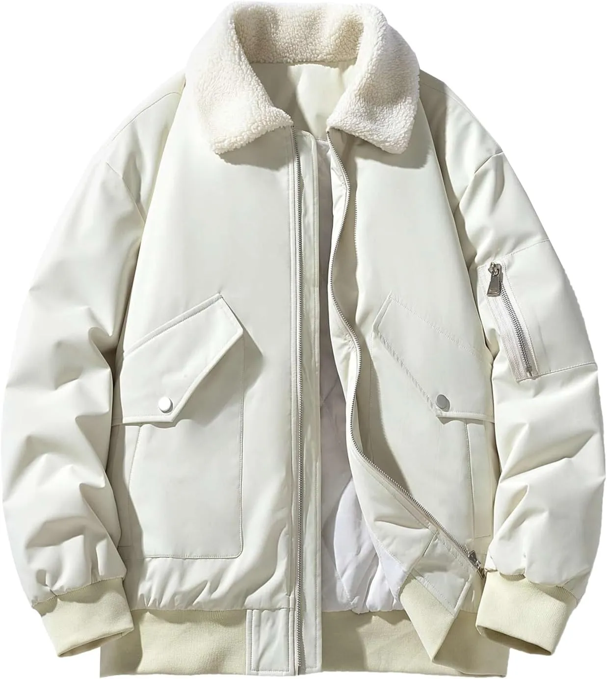 Men's Winter Cotton-Padded Couple Jacket Outdoor Lapel Lamb Wool Thickened Warm Loose Windbreaker Coat