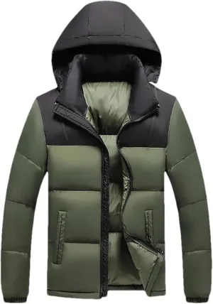 Men's Winter Puffer Jacket Fashion Hooded Down Cotton Padded Coat Casual Thickened Warm Parka Ski Wear