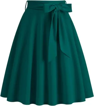 Midi Skirt for Women Ladies Elegant Temperament Retro Solid Color Pocket Belt Skirt Summer Pleated Skirt for