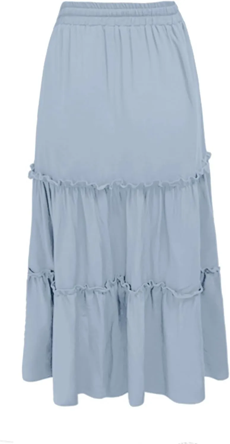 Midi Skirts for Women Women's Fashion Casual High Waisted MIDI Boho Style Pleated Skirt