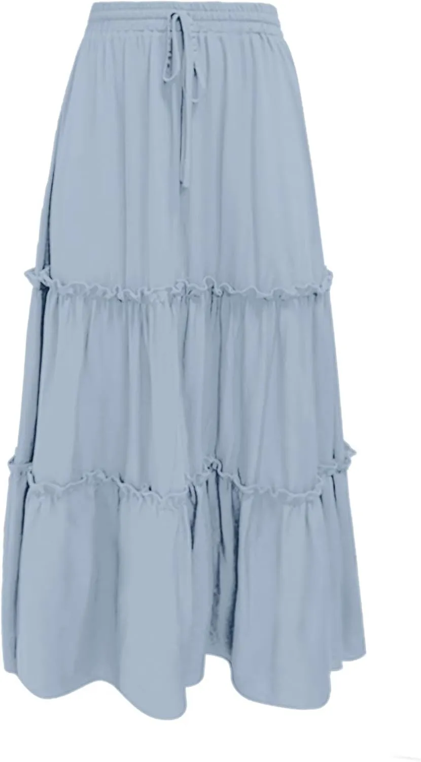 Midi Skirts for Women Women's Fashion Casual High Waisted MIDI Boho Style Pleated Skirt