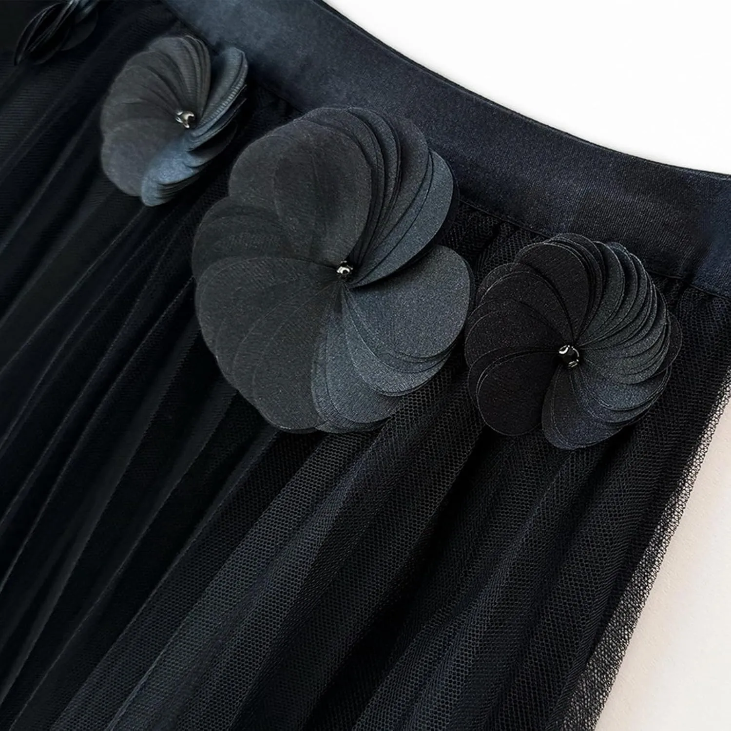 Midi Skirts for Women Women's High Waist Three Flower Mesh Skirt Design Sense of Irregular Fairy Pleated Skirt A