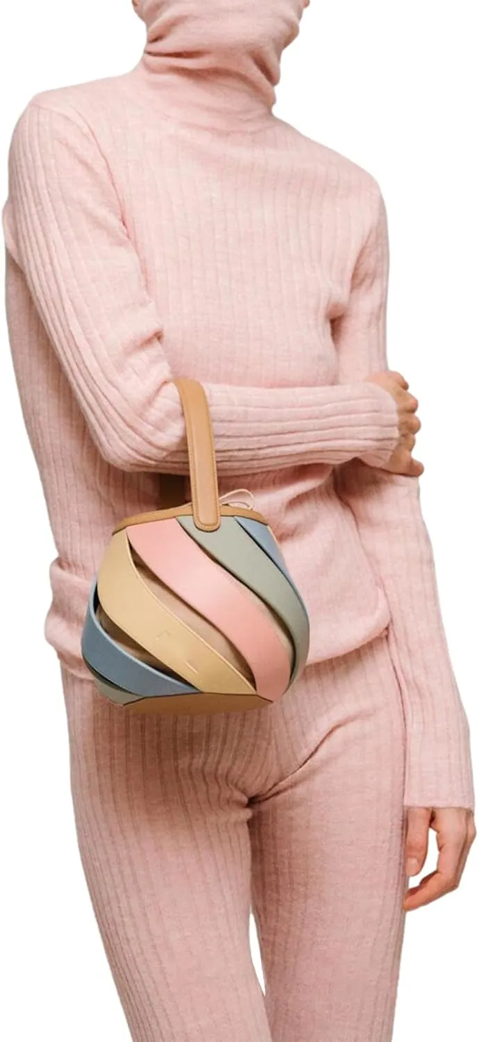 Mini Colorful Bucket Bag for Women PU Drawstring Tote Crossbody Bag Unique Patchwork Bag