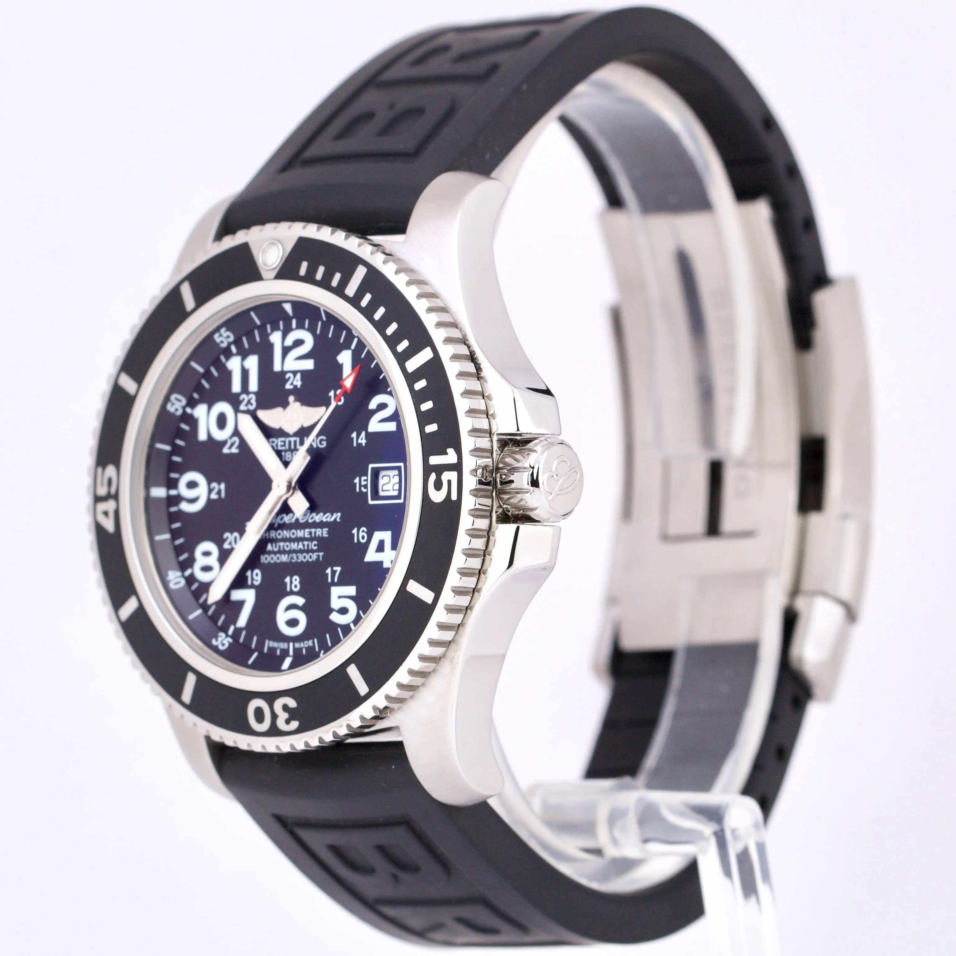 MINT Breitling SuperOcean II 44 Stainless Steel 44mm BLACK Rubber A17392 BOX