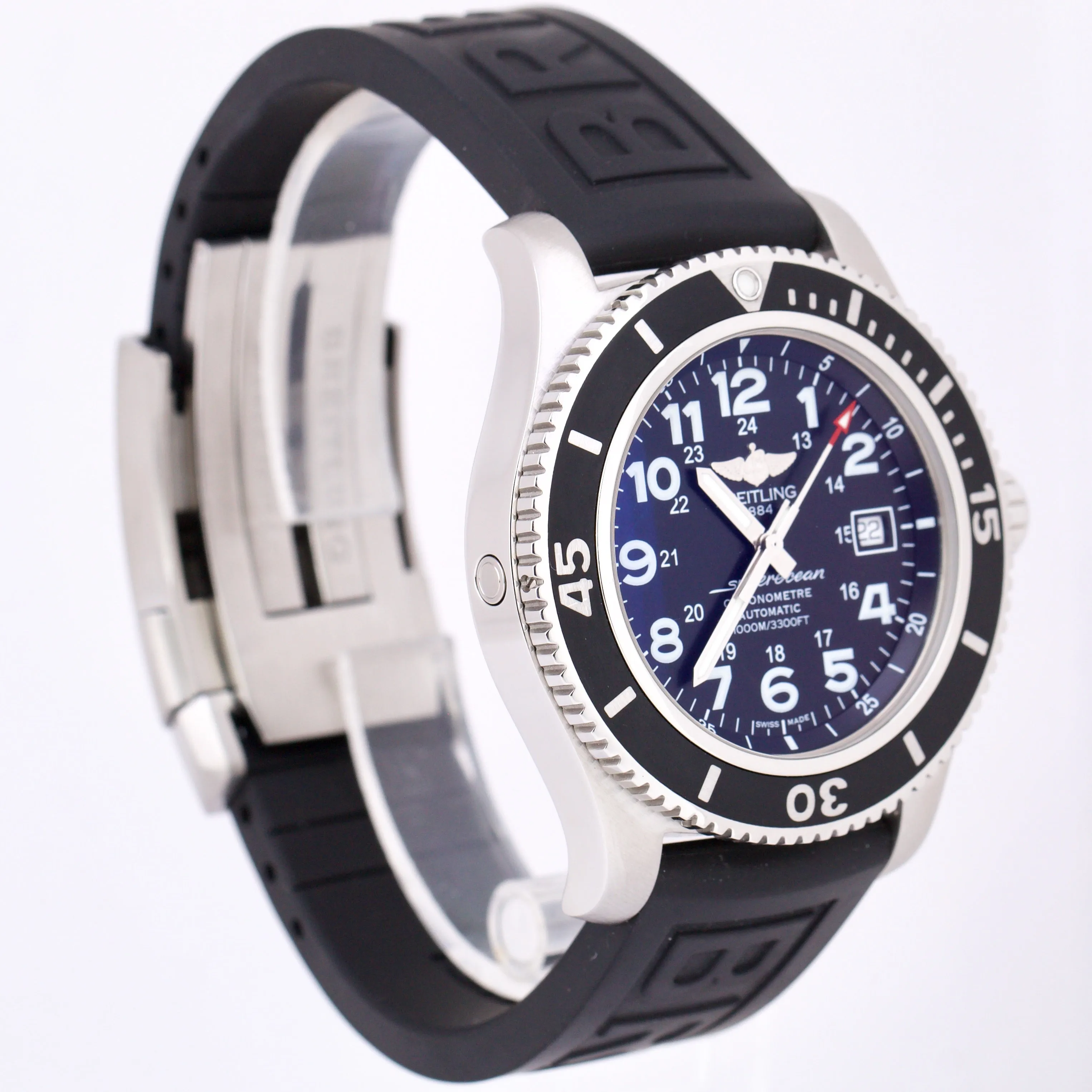 MINT Breitling SuperOcean II 44 Stainless Steel 44mm BLACK Rubber A17392 BOX