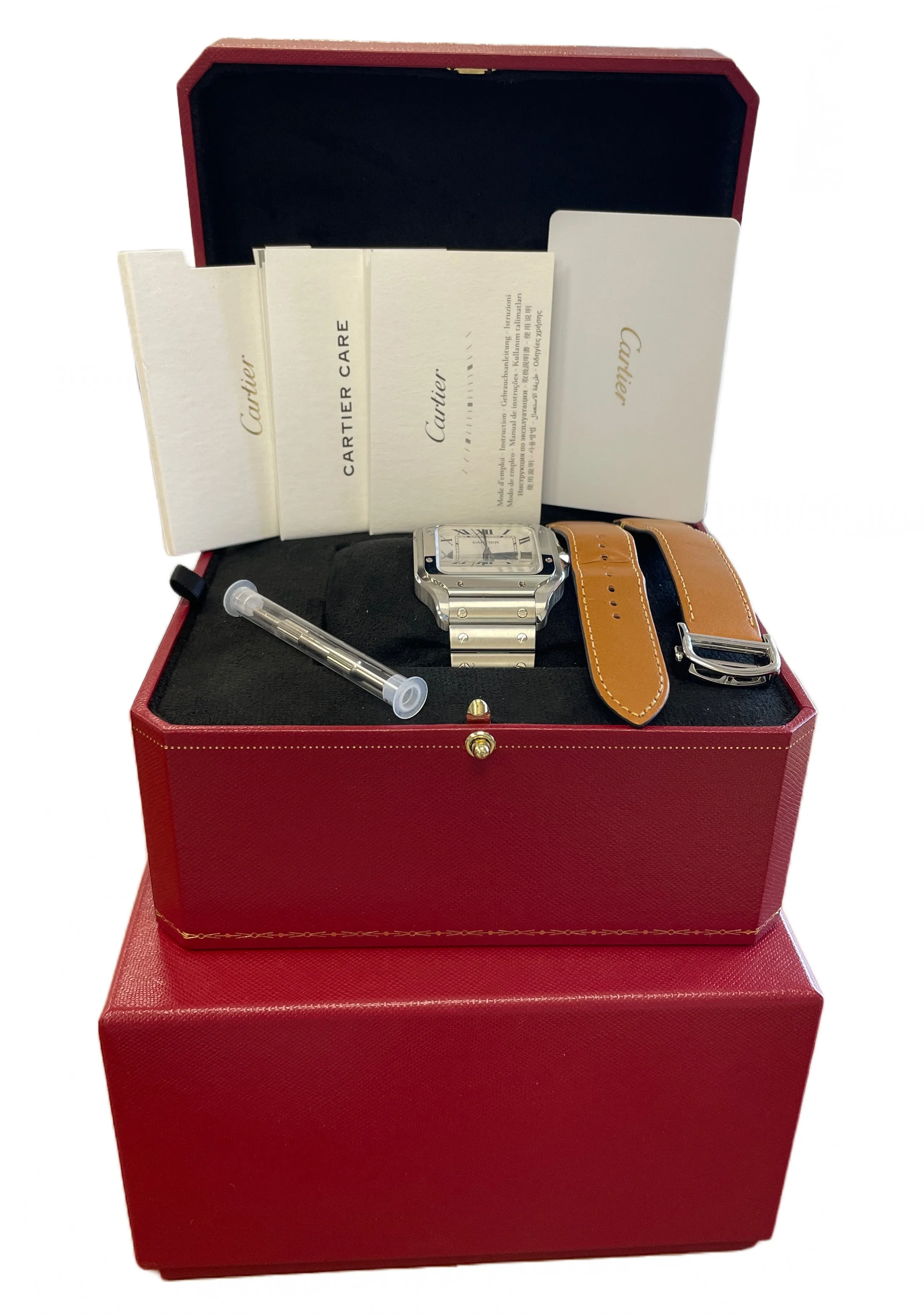 MINT PAPERS Cartier Santos 39.8mm White Steel Leather 4072 Watch WSSA0018 BOX