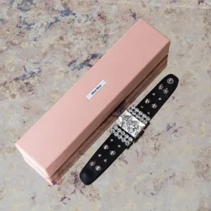 Miu Miu Crystal Embellished Cuff Leather Bracelet