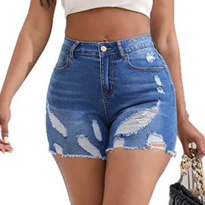 Miyaomn Womens Summer Casual Ripped Jean Shorts High Waisted Skinny Stretchy Distressed Hot Pants Frayed Raw Hem Denim Shorts