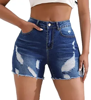 Miyaomn Womens Summer Casual Ripped Jean Shorts High Waisted Skinny Stretchy Distressed Hot Pants Frayed Raw Hem Denim Shorts