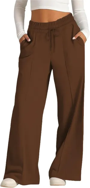 Miyaomn Womens Sweatpants Wide Leg High Waist Lounge Pants Front Pleated Drawstring Gym Workout Sports Casual Travel Trousers