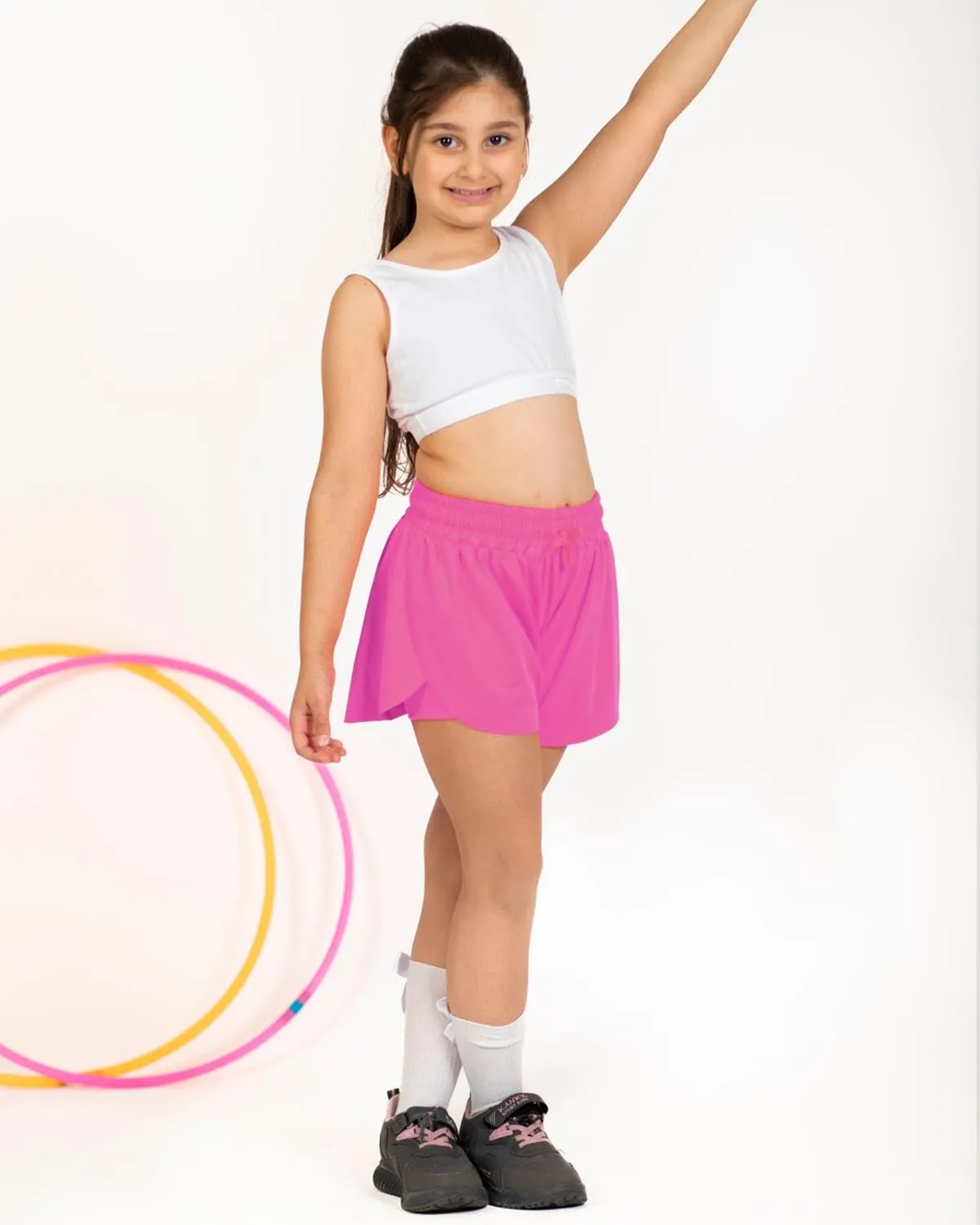 MODERN ASIR 3 Pack Girls Flowy Shorts with Spandex Liner 2-in-1 Youth Butterfly Skirts for Fitness, Running, Sports