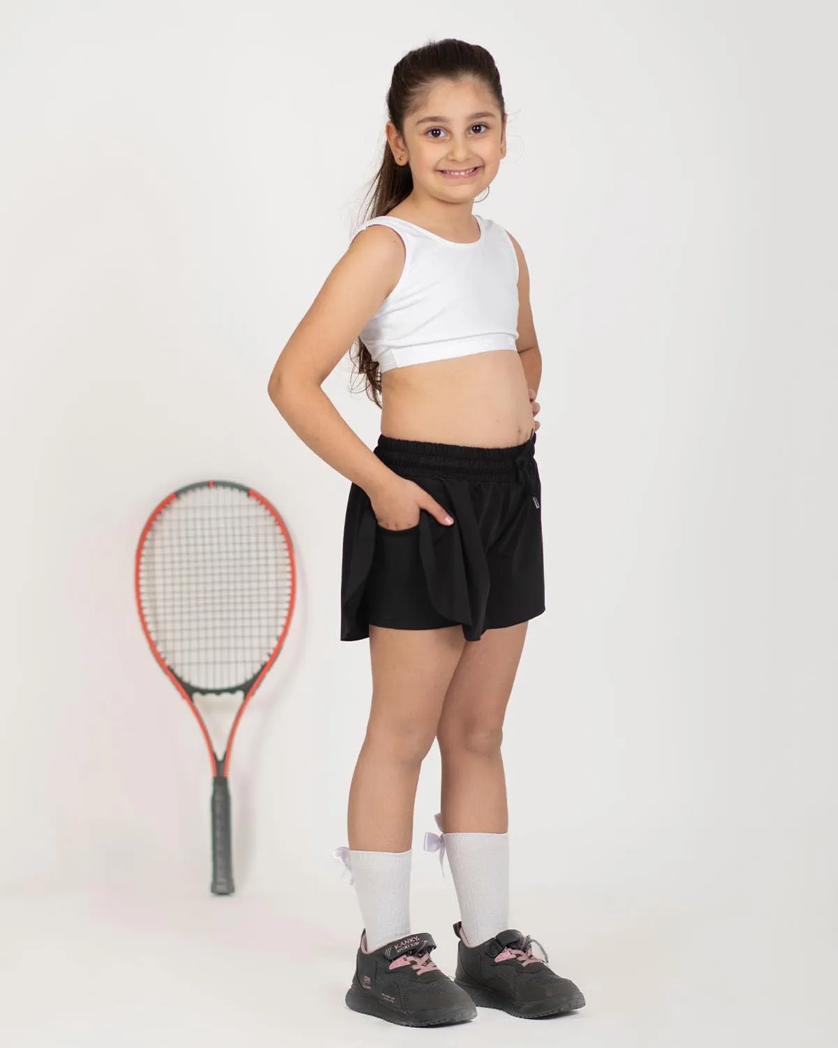 MODERN ASIR 3 Pack Girls Flowy Shorts with Spandex Liner 2-in-1 Youth Butterfly Skirts for Fitness, Running, Sports