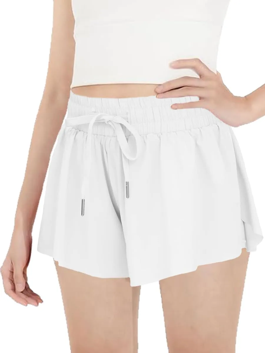 MODERN ASIR 3 Pack Girls Flowy Shorts with Spandex Liner 2-in-1 Youth Butterfly Skirts for Fitness, Running, Sports