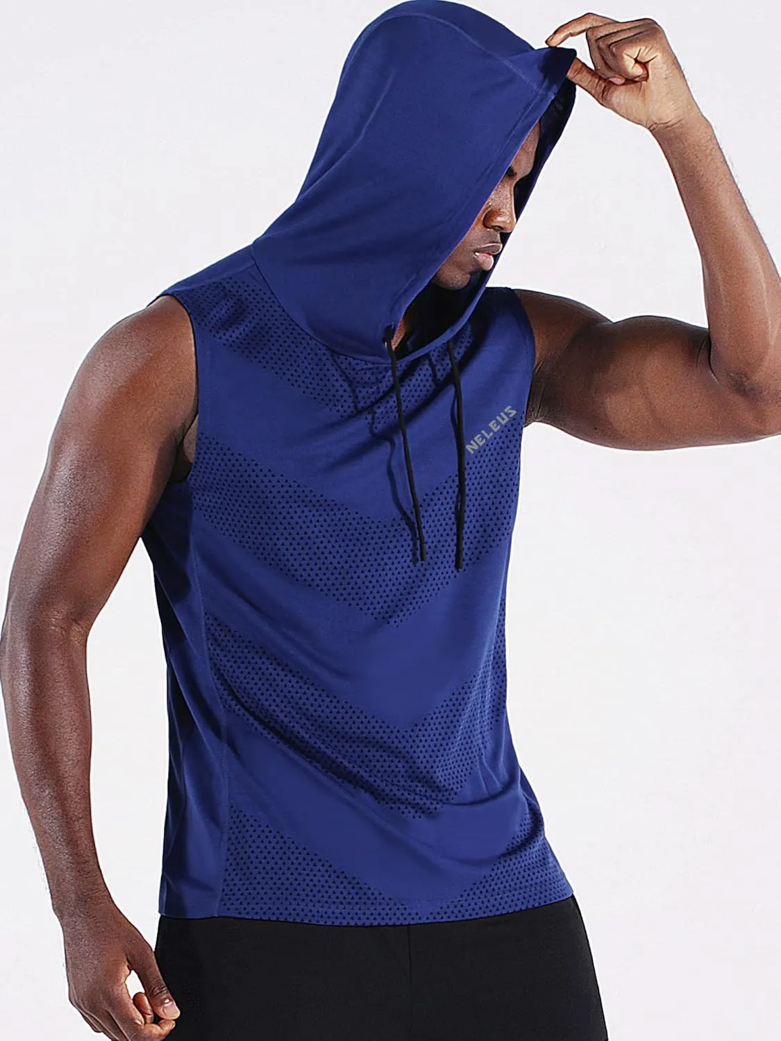 Neleus Men's Workout Tank Tops 3 Pack Sleeveless Running Shirts with Hoodie