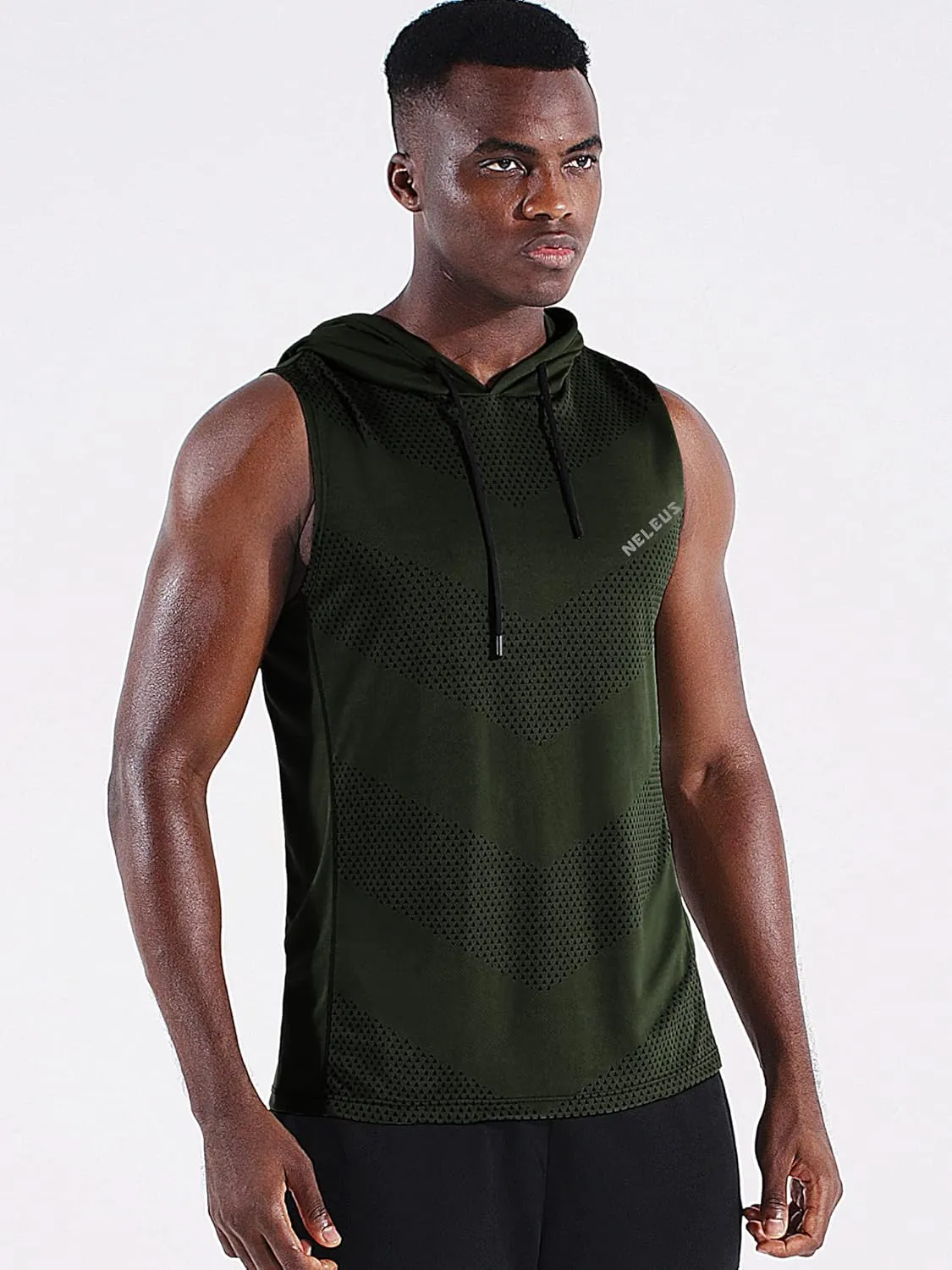 Neleus Men's Workout Tank Tops 3 Pack Sleeveless Running Shirts with Hoodie