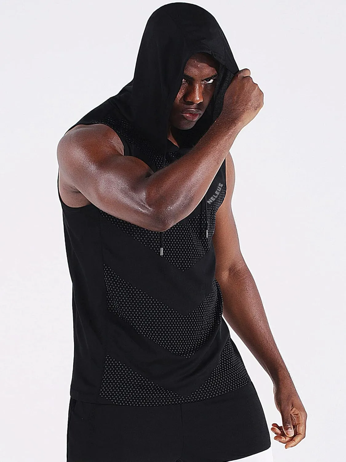Neleus Men's Workout Tank Tops 3 Pack Sleeveless Running Shirts with Hoodie