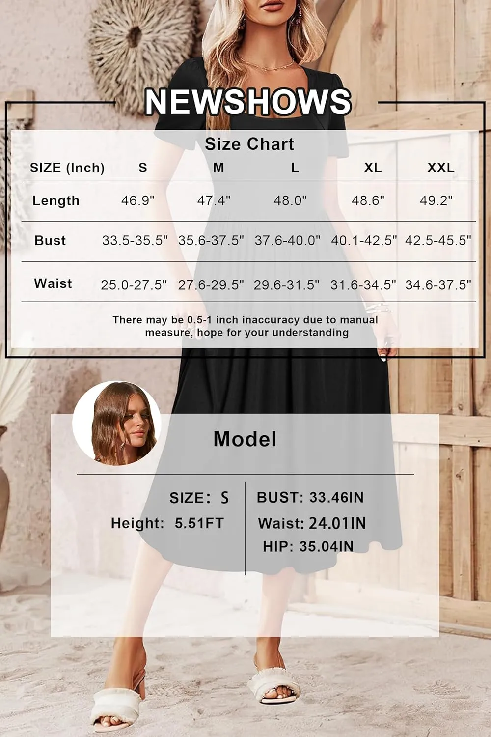Newshows Women's Summer Square Neck Ribbed Knit Short/Long Sleeve A Line Flowy Midi Dress with Pockets