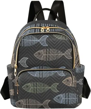 Ocean Women Fashion Backpack Cute Fish Bone Sturdy Daily Bag Compact Regular Bag Diaper Bag