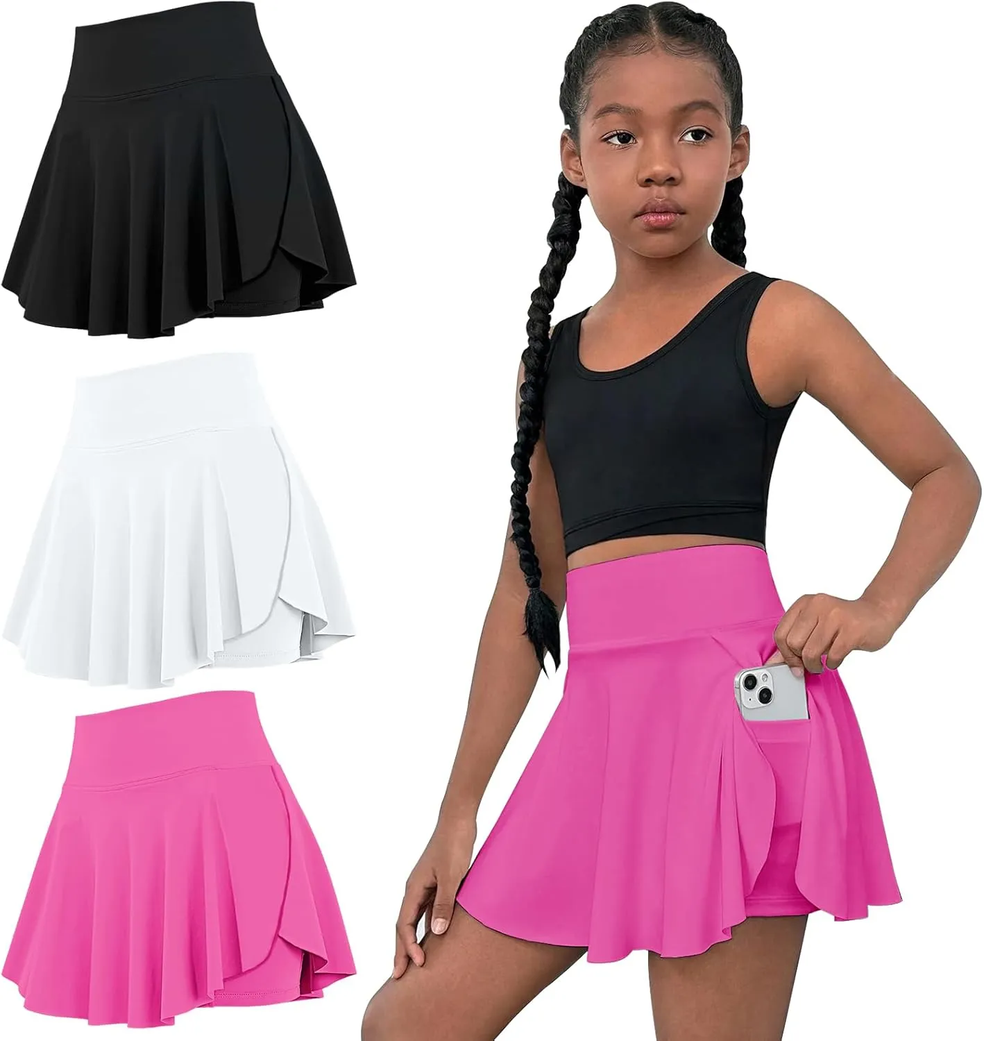 OEBLD Girls Athletic Skort High Waist Tennis Skirts with Shorts Butterfly Ruffle School Skirts with Pockets