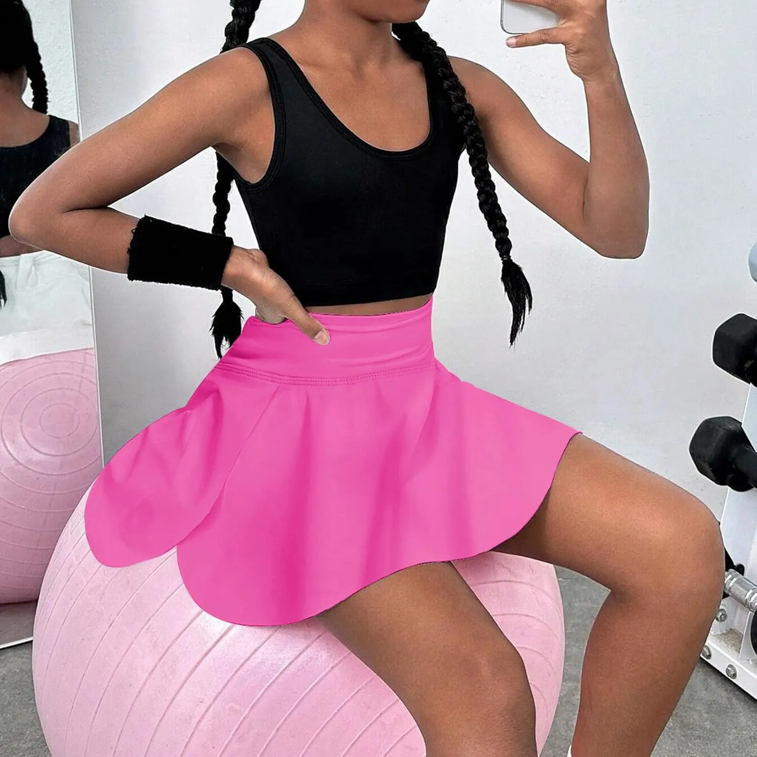 OEBLD Girls Athletic Skort High Waist Tennis Skirts with Shorts Butterfly Ruffle School Skirts with Pockets