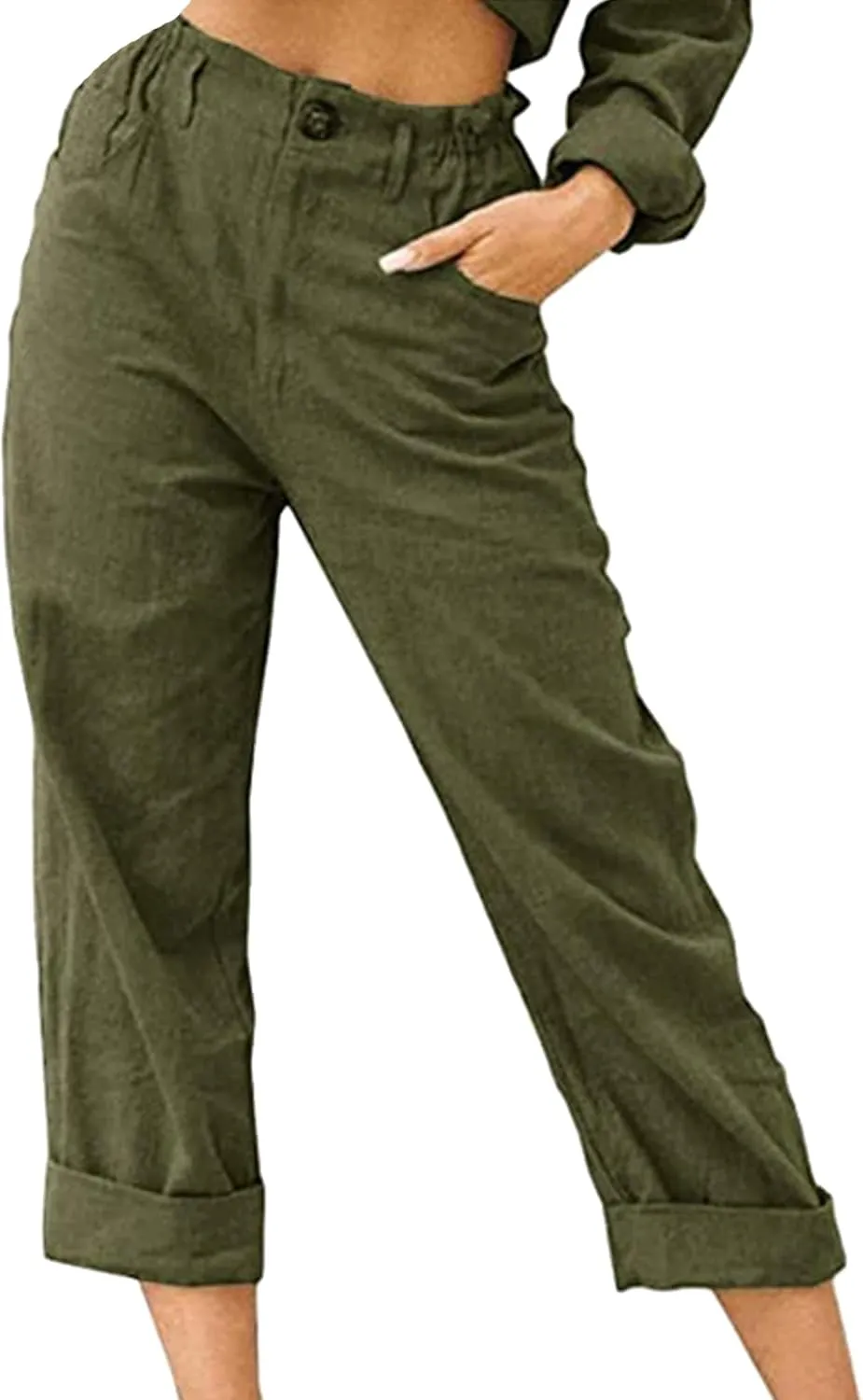 OMZIN Ladies High Elastic Waisted Trousers Fashion Wide Leg Pants Business Work Trousers Long Straight Pants