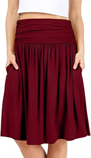 Oplxuo Plus Size Skirts for Women Knee Length Flowy Ruched High Waisted Flowy Midi Skirt